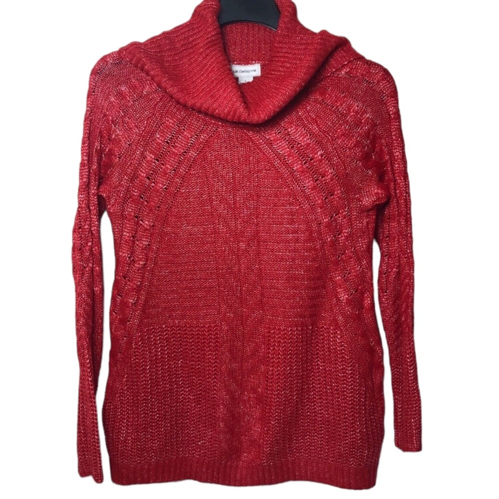 Liz Claiborne Cable Knit Cowl Neck Sweater with Metallic Accent